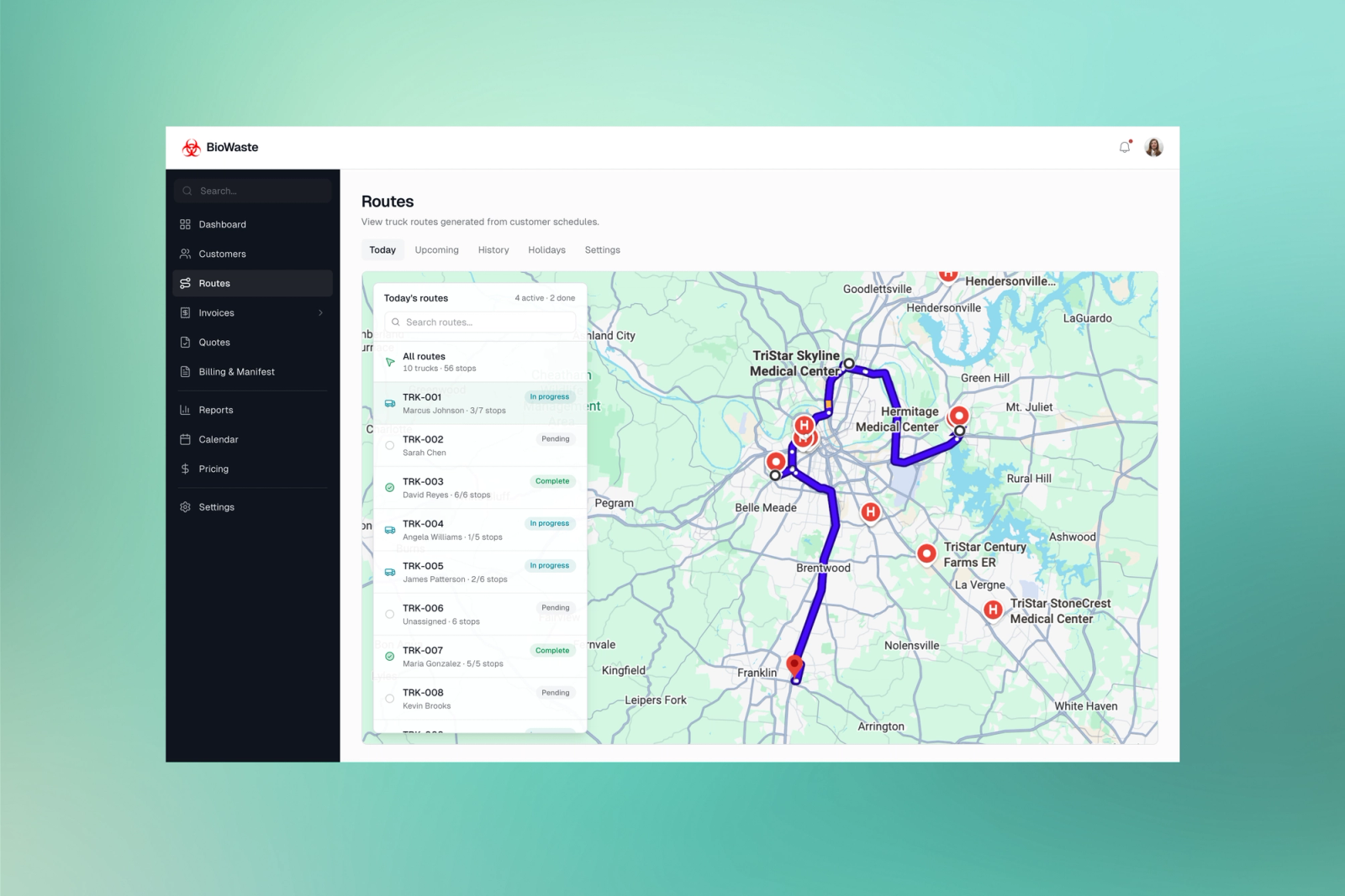 BioWaste. Admin, client, and driver views